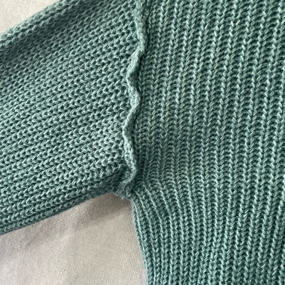 Sage Green Cropped Knit Crew Neck Sweater - Picture 2 of 10